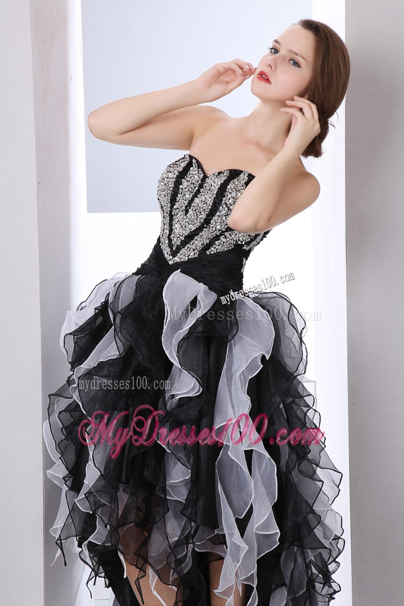 White and Black Princess Sweetheart Prom Dresses High-low Beading