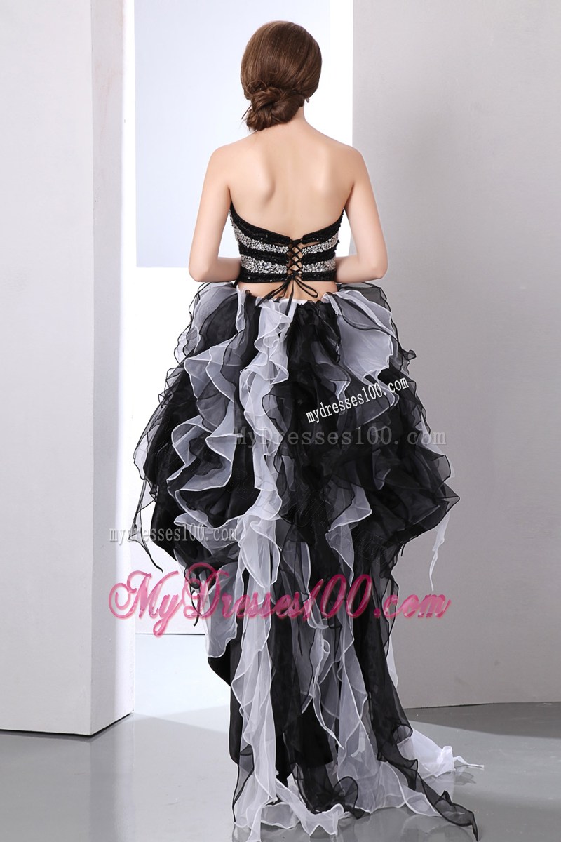 White and Black Princess Sweetheart Prom Dresses High-low Beading