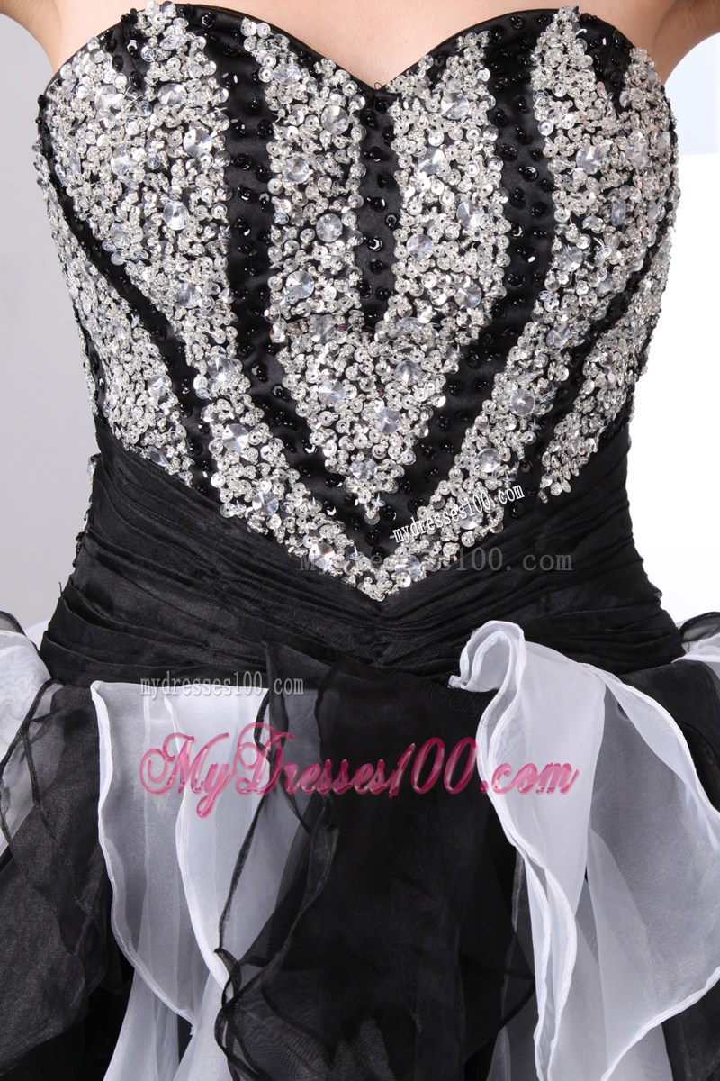 White and Black Princess Sweetheart Prom Dresses High-low Beading