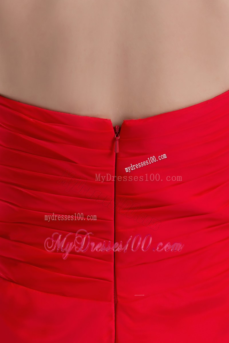 Beaded and Ruched Sweetheart Long Prom Dress in Red Chiffon