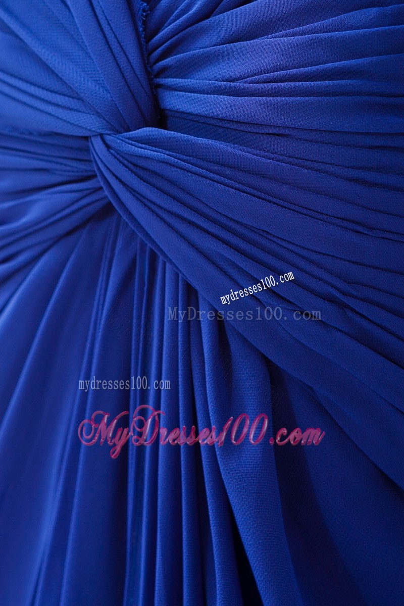 Straps Royal Blue High Slit Beaded Prom Gown Dress with Back Out