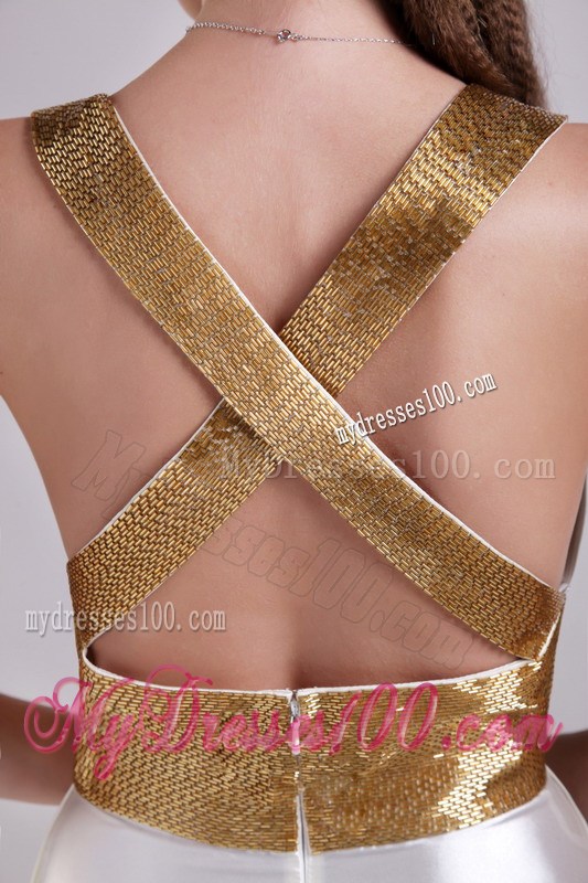 Pearl White Floor-length Prom Dress with Side Slit and Ciss-Cross Back
