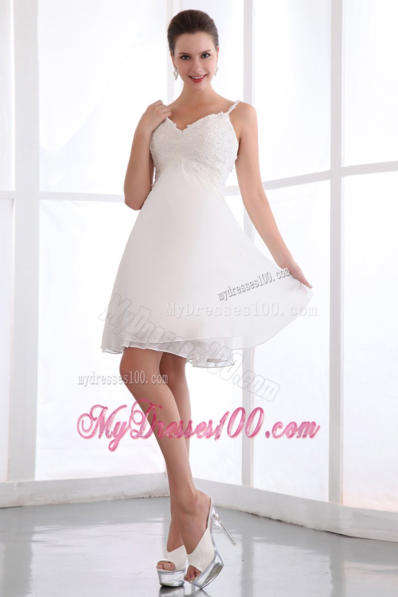 Mini-length Spaghetti Straps A-line Prom Dress with Appliques in White