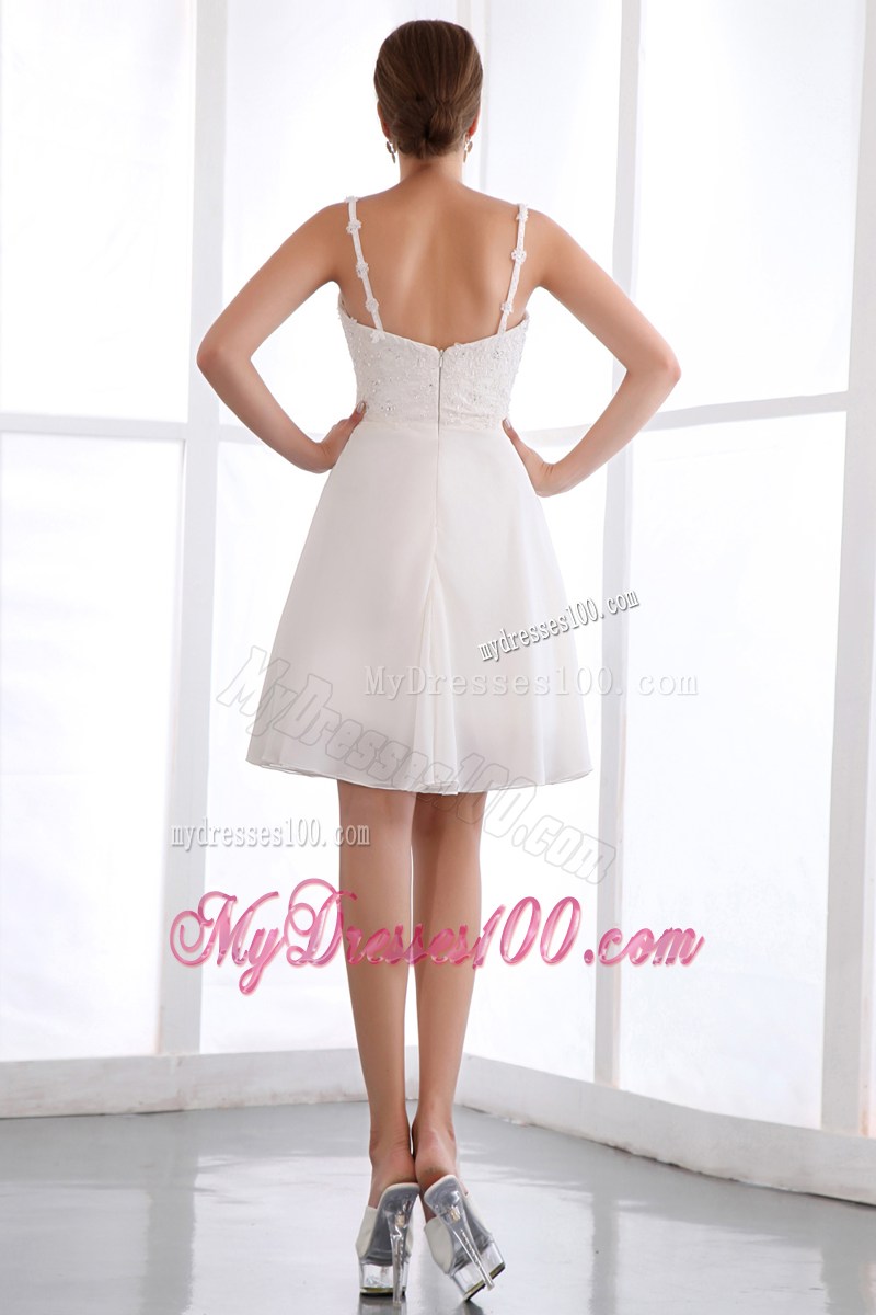 Mini-length Spaghetti Straps A-line Prom Dress with Appliques in White