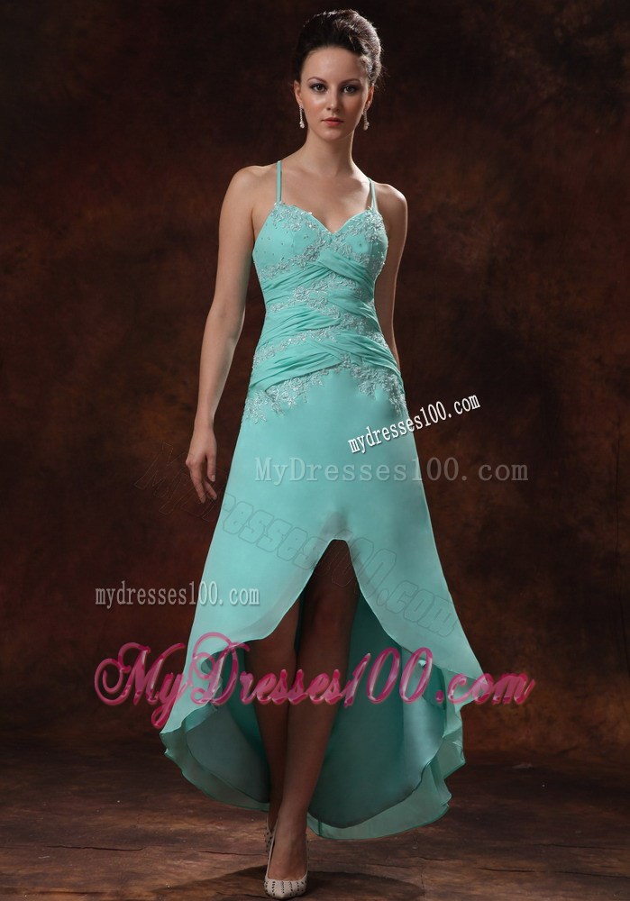 High-low Spaghetti Straps Beaded Dresses for Prom in Apple Green