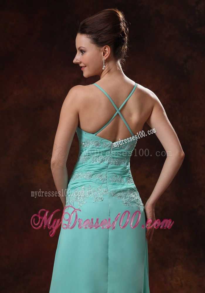 High-low Spaghetti Straps Beaded Dresses for Prom in Apple Green