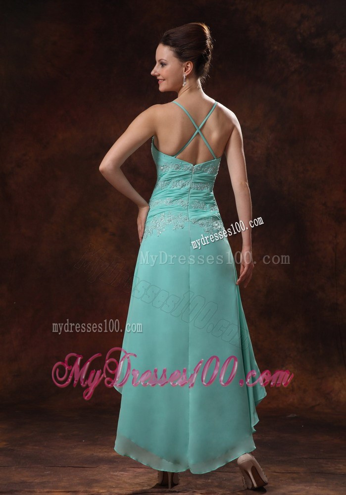 High-low Spaghetti Straps Beaded Dresses for Prom in Apple Green