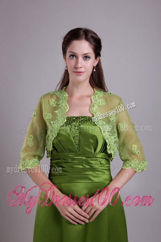 Beaded and Ruched Olive Green Dresses for Prom of Floor-length