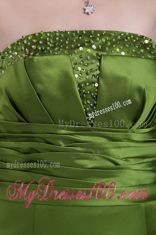 Beaded and Ruched Olive Green Dresses for Prom of Floor-length