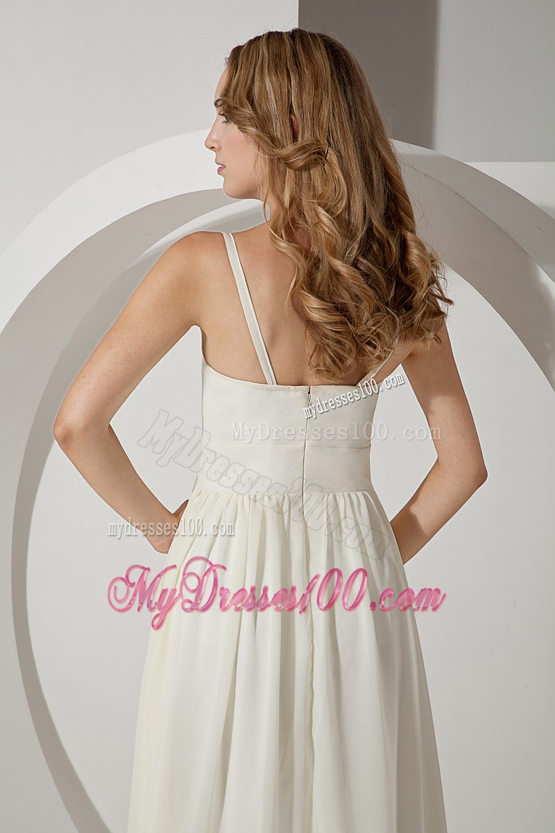 White Empire Straps Brush Train Chiffon Prom Party Dress with Cutouts