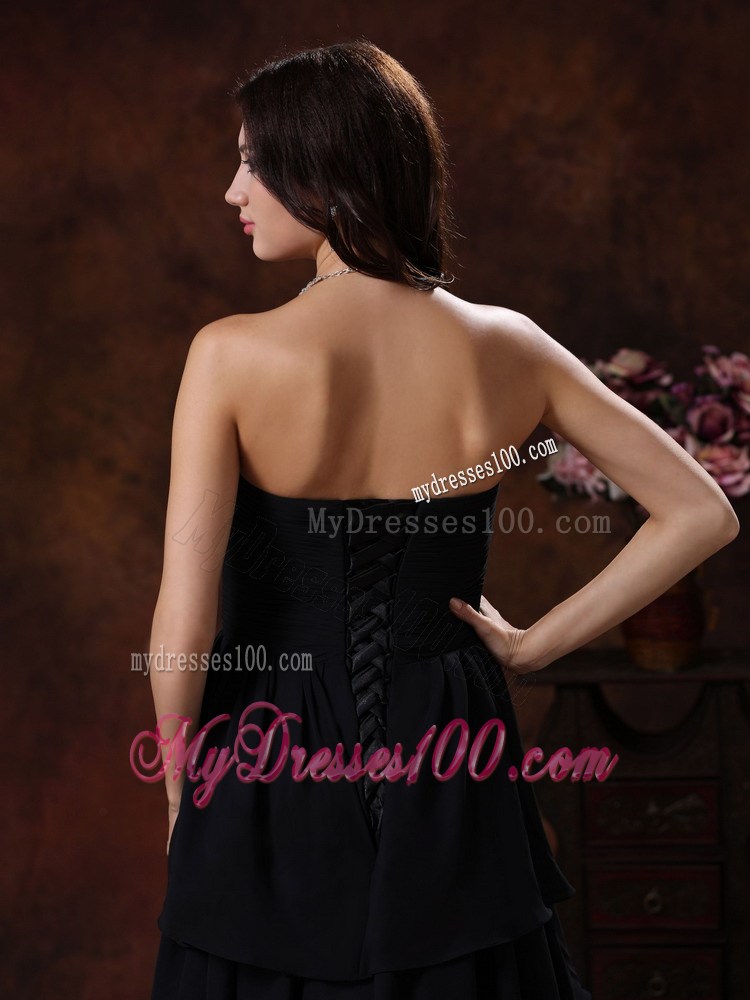 Sweetheart Black High-Low Court Train Prom Party Dresses with Beading