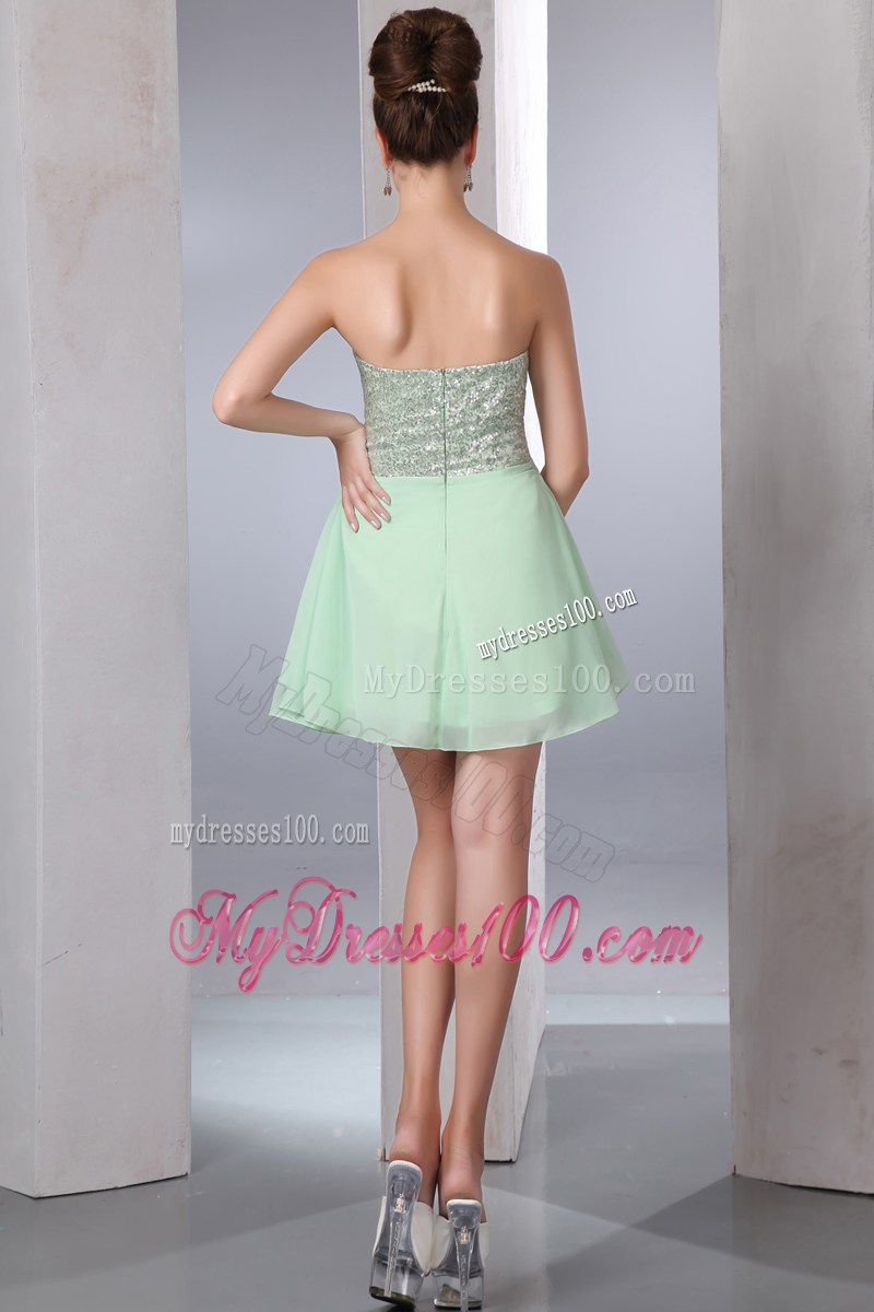 Mini-length Apple Green Sweetheart Decorated Prom Dress with Sequins