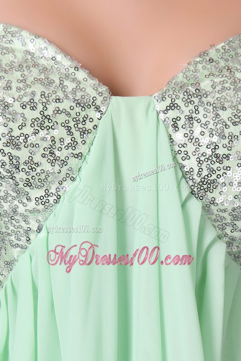 Mini-length Apple Green Sweetheart Decorated Prom Dress with Sequins