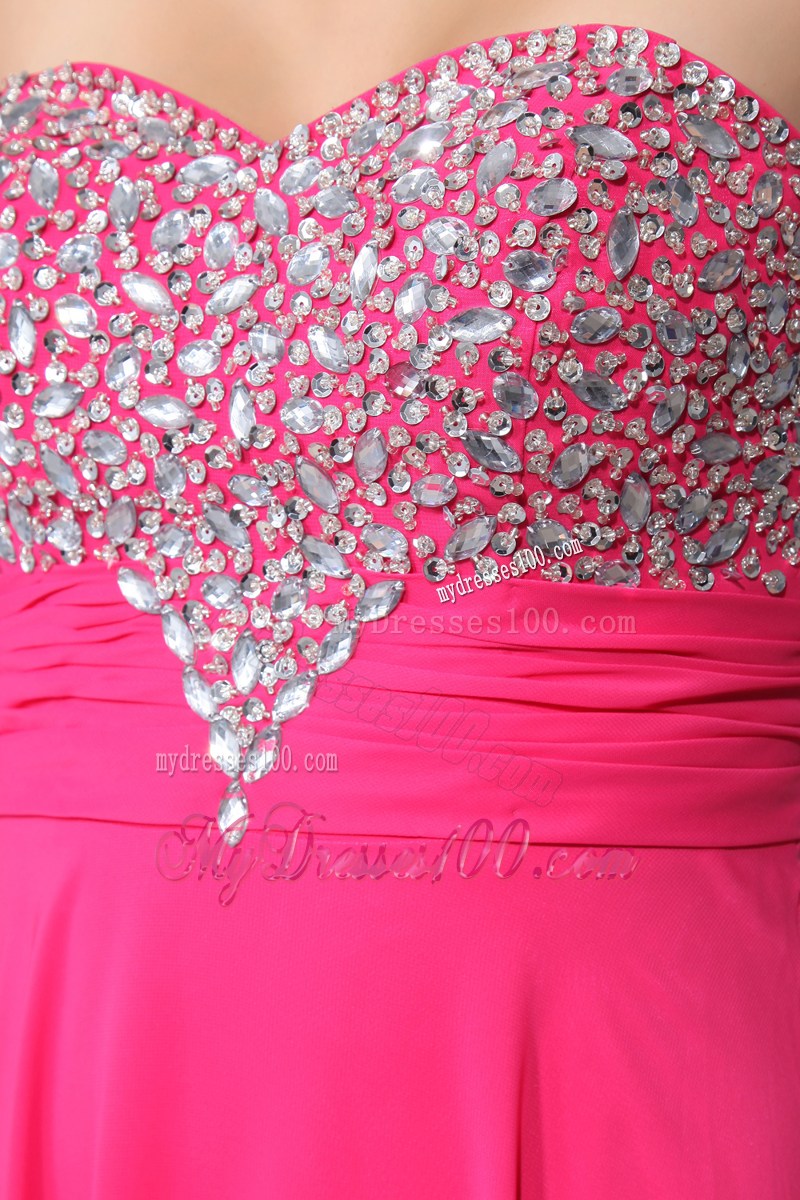 Beading Decorate Floor-length Chiffon Prom Dress in Hot Pink