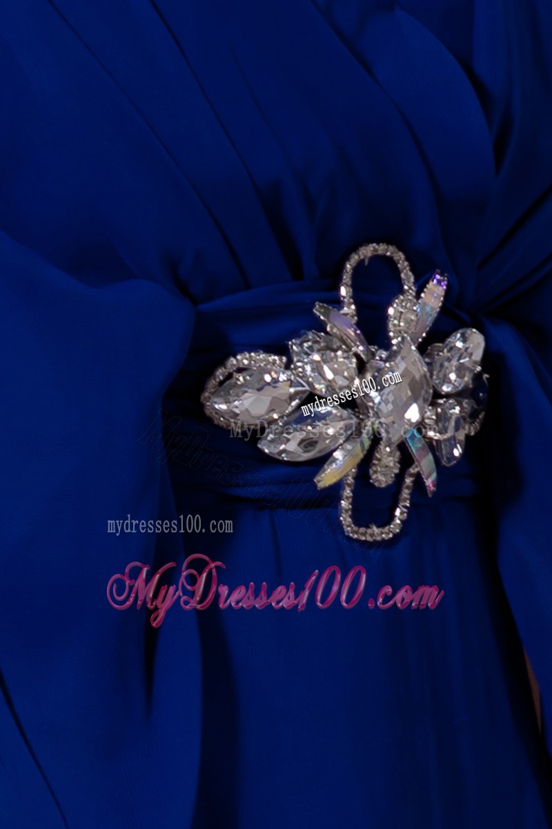 Empire V-neck Floor-length Chiffon Beaded Prom Dresses n Royal Blue