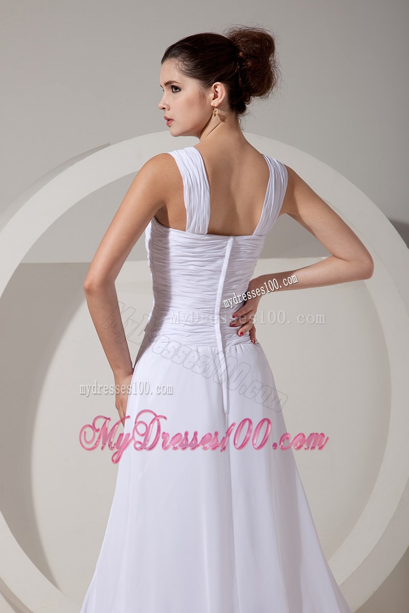 Trendy High-low White Chiffon Brush Train Prom Dress with Cutout