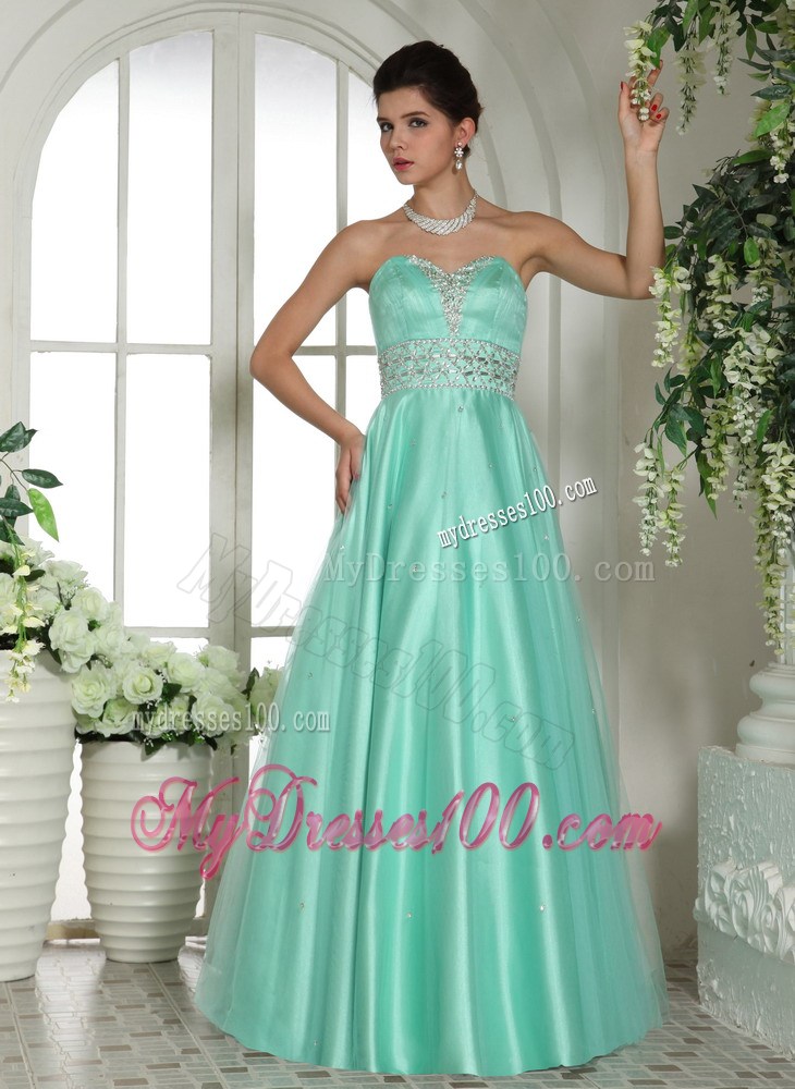 Apple Green Sweetheart Beading and Rhinestones Decorated Prom Dress