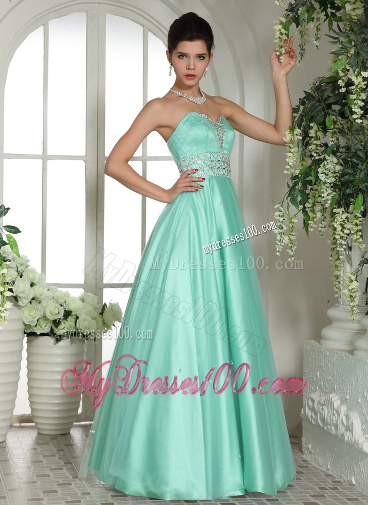 Apple Green Sweetheart Beading and Rhinestones Decorated Prom Dress