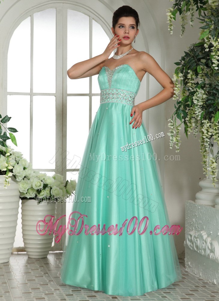 Apple Green Sweetheart Beading and Rhinestones Decorated Prom Dress