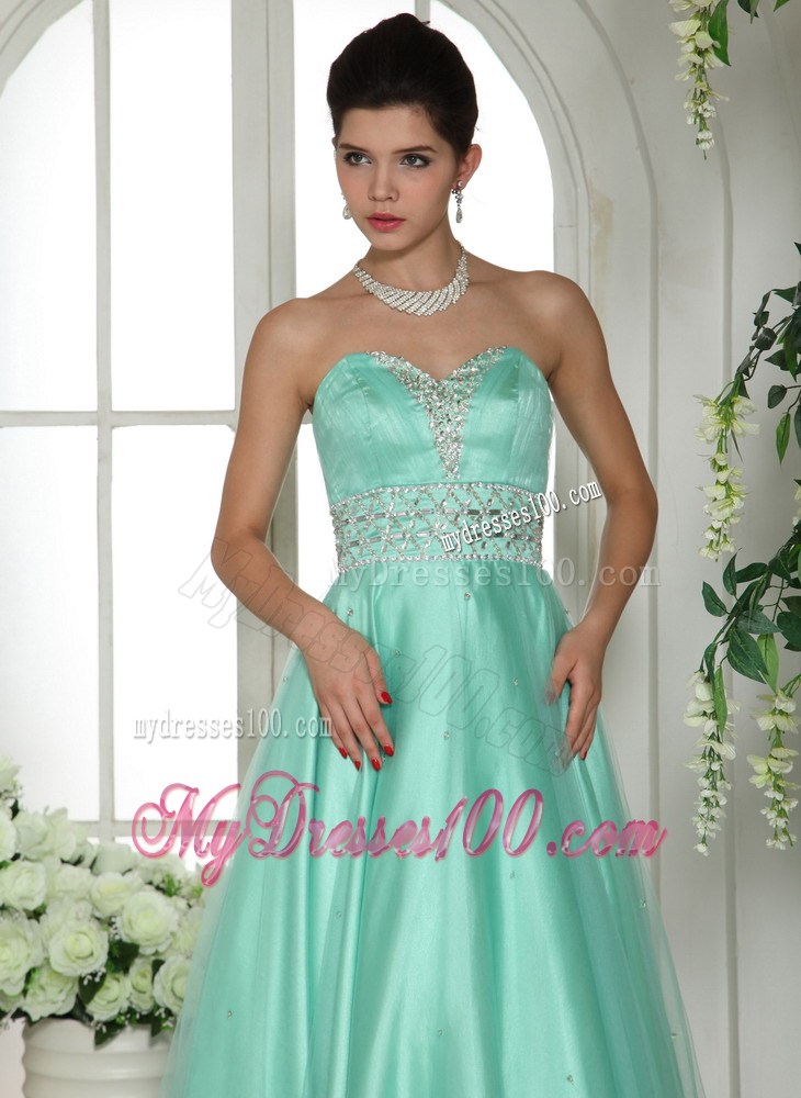 Apple Green Sweetheart Beading and Rhinestones Decorated Prom Dress