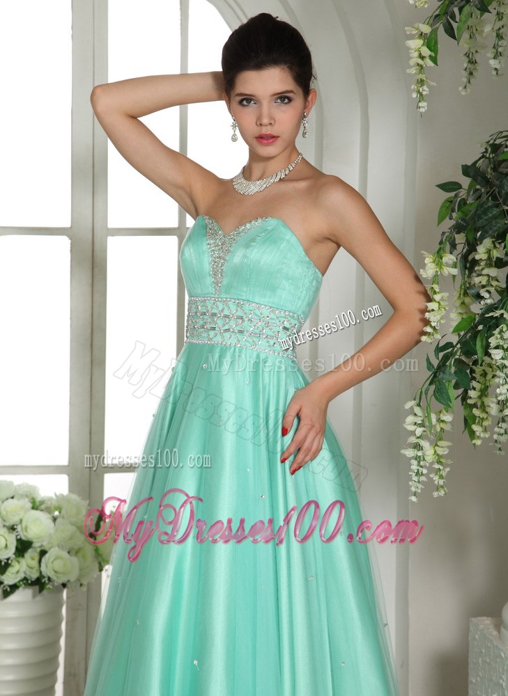 Apple Green Sweetheart Beading and Rhinestones Decorated Prom Dress