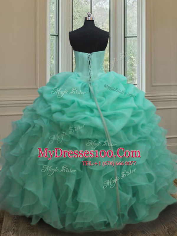 Affordable Sleeveless Lace Up Floor Length Beading and Ruffles and Pick Ups Ball Gown Prom Dress