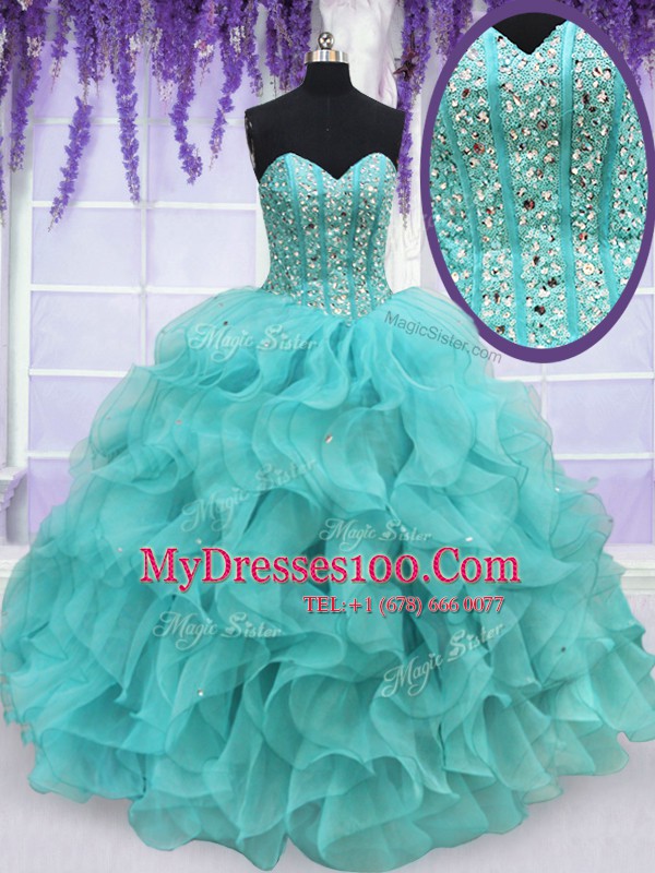 Designer Sleeveless Beading and Ruffles Lace Up Quinceanera Dresses