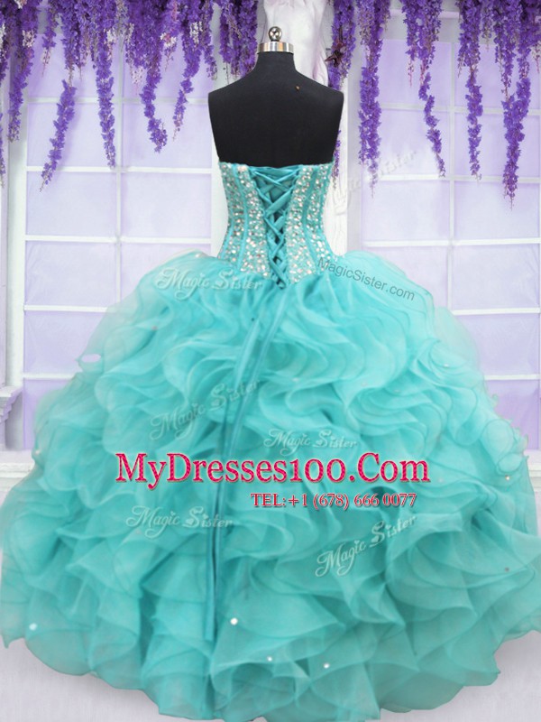 Designer Sleeveless Beading and Ruffles Lace Up Quinceanera Dresses