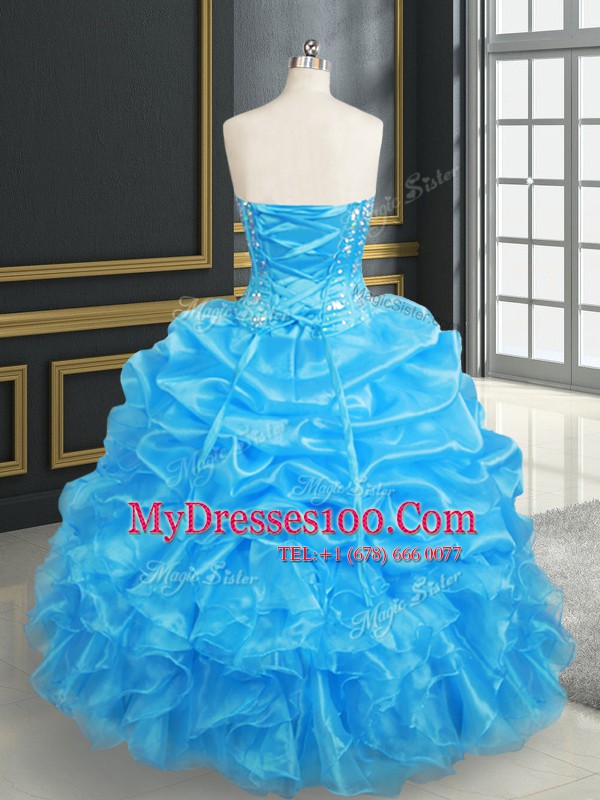 Fashionable Sweetheart Sleeveless Organza Ball Gown Prom Dress Beading and Ruffles and Pick Ups Lace Up