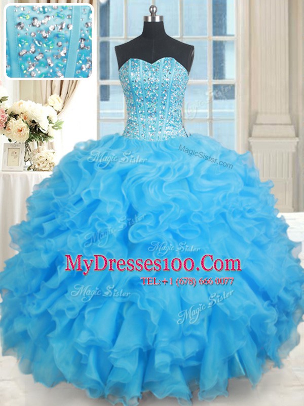 Free and Easy Floor Length Ball Gowns Sleeveless Baby Blue Quinceanera Dress Lace Up