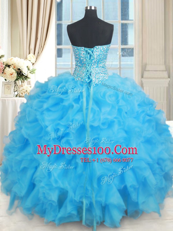 Free and Easy Floor Length Ball Gowns Sleeveless Baby Blue Quinceanera Dress Lace Up