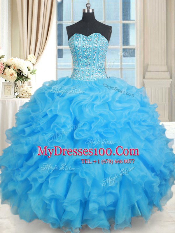 Free and Easy Floor Length Ball Gowns Sleeveless Baby Blue Quinceanera Dress Lace Up