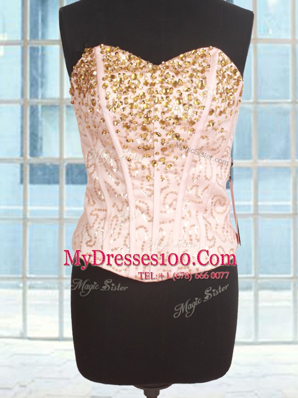 Baby Pink Organza Lace Up Quinceanera Gowns Sleeveless Floor Length Beading and Embroidery and Pick Ups