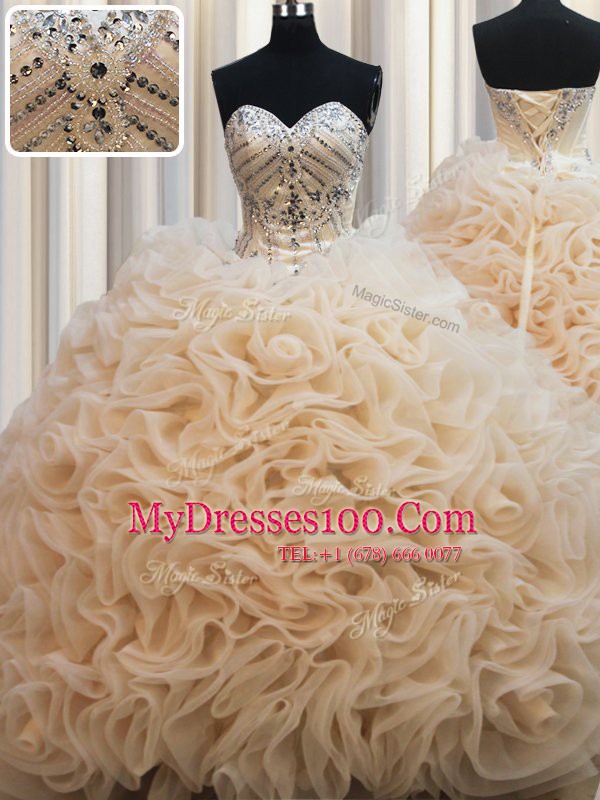 Champagne Sleeveless Beading Lace Up Sweet 16 Dresses