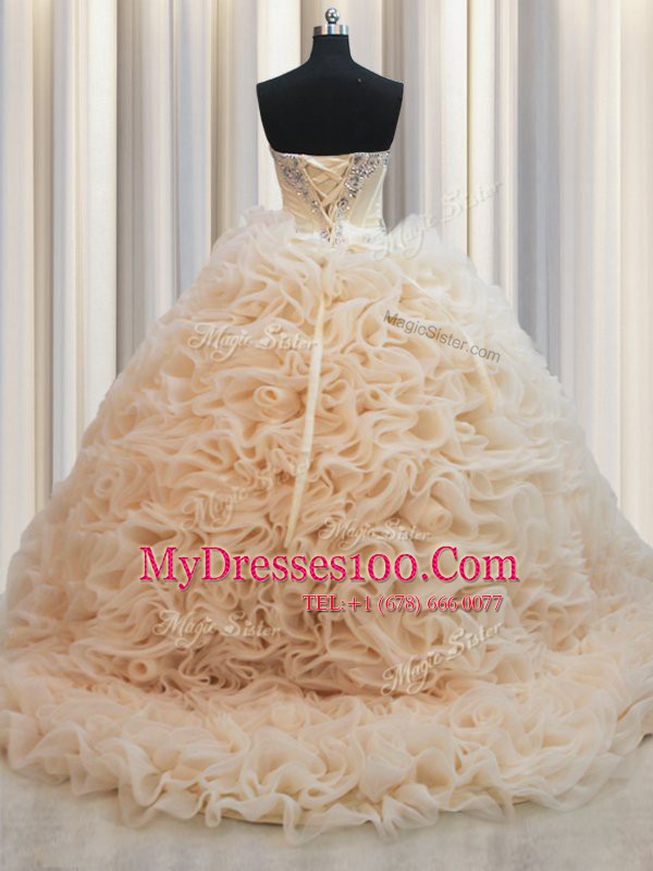 Champagne Sleeveless Beading Lace Up Sweet 16 Dresses