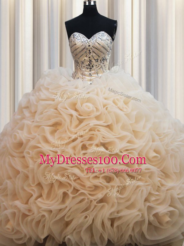 Champagne Sleeveless Beading Lace Up Sweet 16 Dresses