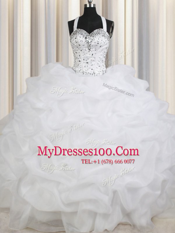 Admirable White Quinceanera Dresses Military Ball and Sweet 16 and Quinceanera and For with Beading and Pick Ups Straps Sleeveless Lace Up