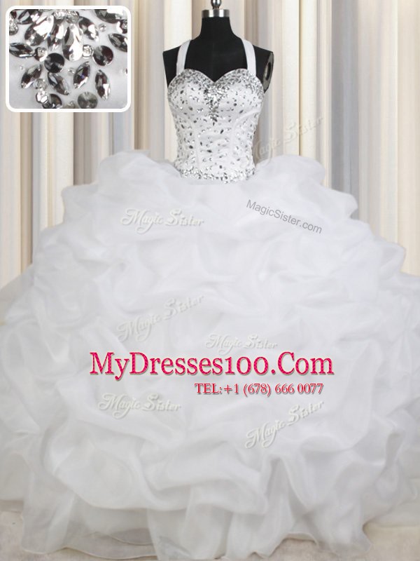 Admirable White Quinceanera Dresses Military Ball and Sweet 16 and Quinceanera and For with Beading and Pick Ups Straps Sleeveless Lace Up
