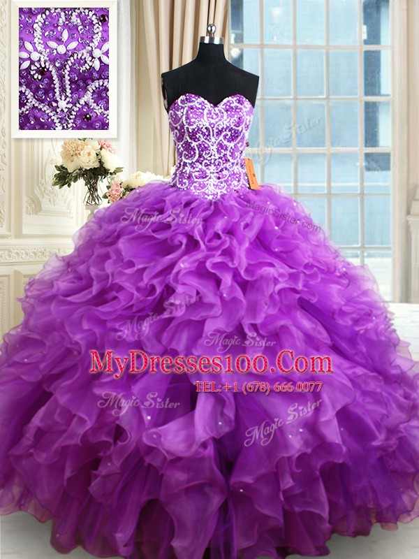Glorious Sleeveless Beading and Ruffles Lace Up Quinceanera Gown