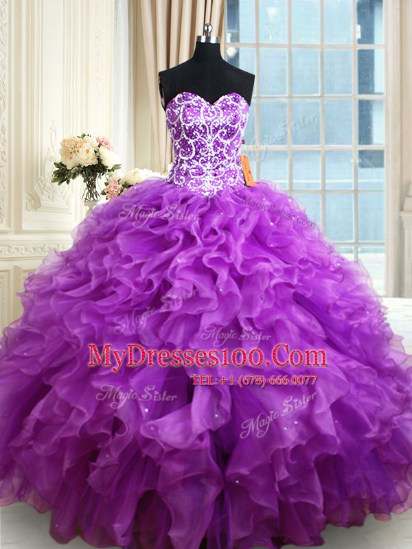 Glorious Sleeveless Beading and Ruffles Lace Up Quinceanera Gown