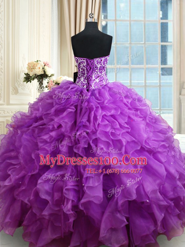 Glorious Sleeveless Beading and Ruffles Lace Up Quinceanera Gown