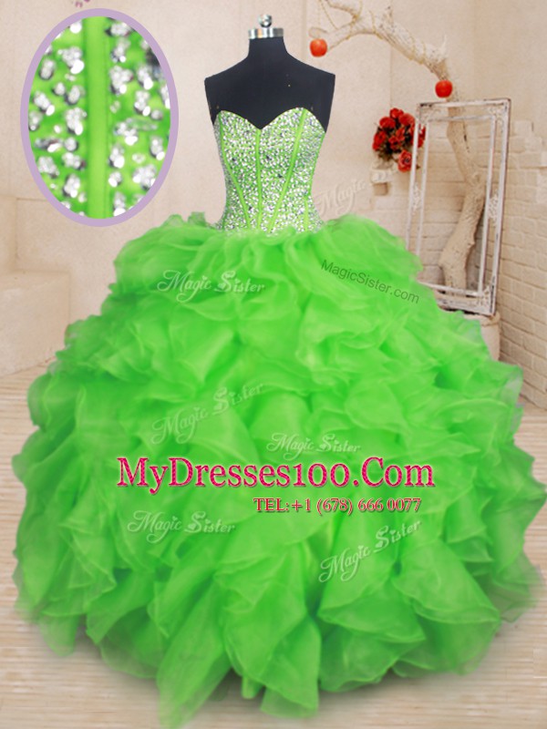 Luxury Lace Up Sweetheart Beading and Ruffles Sweet 16 Dress Organza Sleeveless