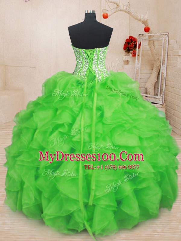 Luxury Lace Up Sweetheart Beading and Ruffles Sweet 16 Dress Organza Sleeveless