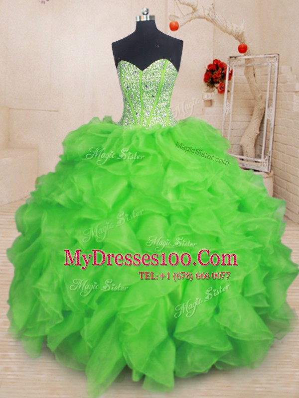 Luxury Lace Up Sweetheart Beading and Ruffles Sweet 16 Dress Organza Sleeveless