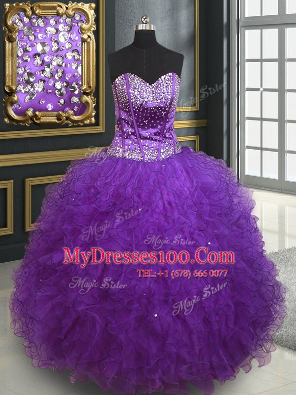 Sleeveless Beading and Ruffles Lace Up Quinceanera Dress