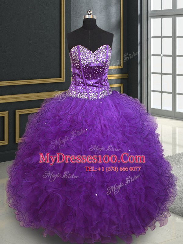 Sleeveless Beading and Ruffles Lace Up Quinceanera Dress
