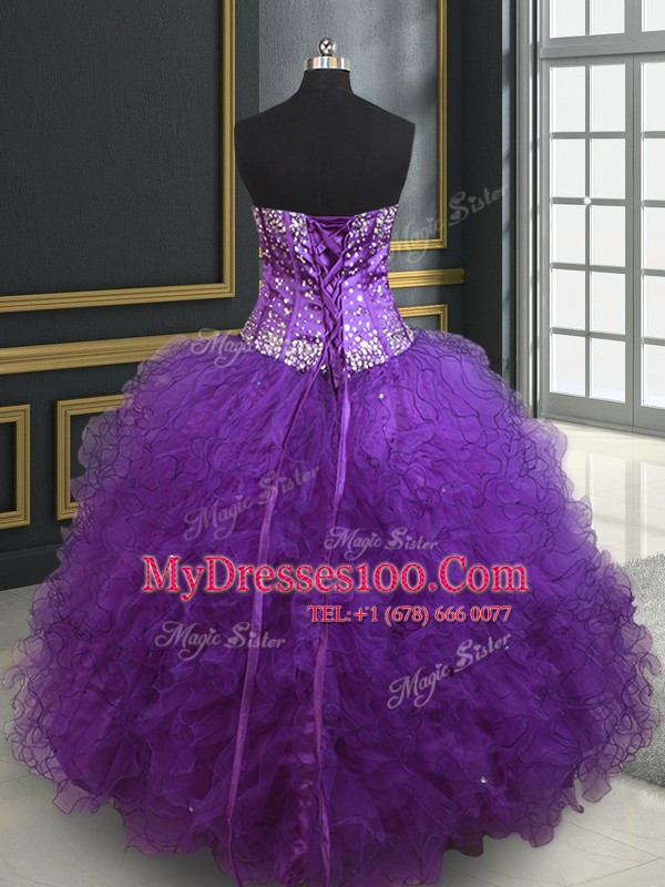 Sleeveless Beading and Ruffles Lace Up Quinceanera Dress
