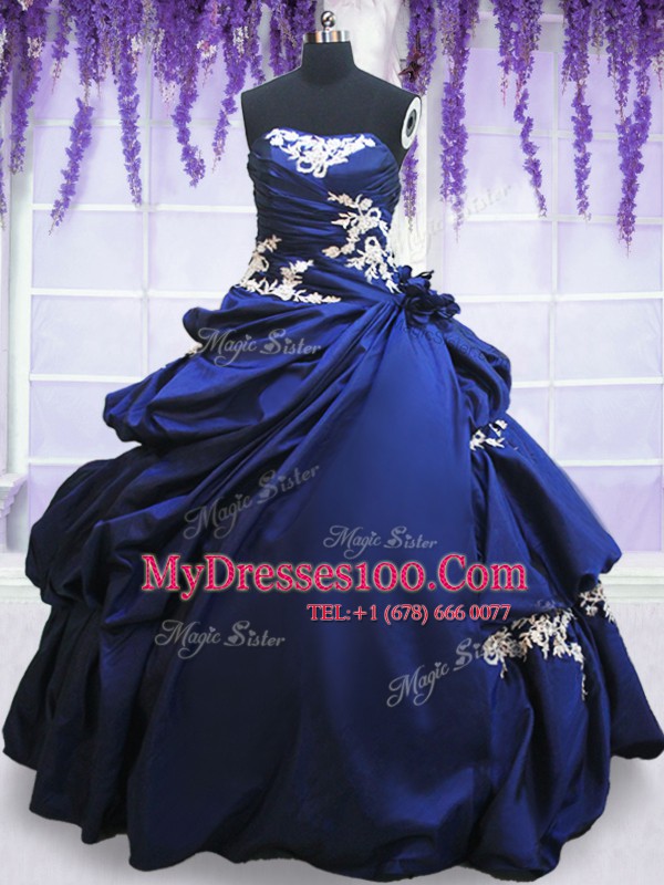 Royal Blue Lace Up 15 Quinceanera Dress Beading and Lace and Pick Ups Sleeveless Floor Length