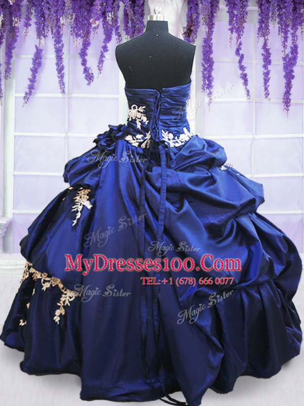 Royal Blue Lace Up 15 Quinceanera Dress Beading and Lace and Pick Ups Sleeveless Floor Length