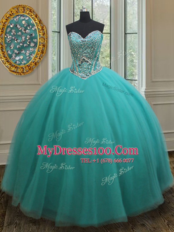 Tulle Sleeveless Floor Length Quinceanera Dress and Beading